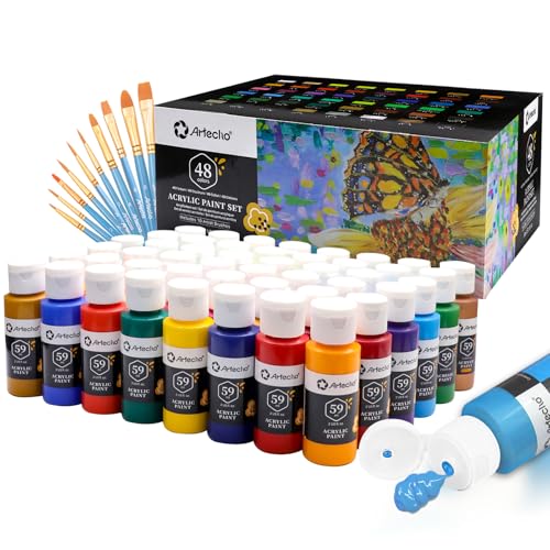 Artecho Acrylfarben Set 48 x 59ml mit 10-teiligem Pinsel, Acrylfarben Wasserfest und Lichtecht, Ungiftig, Acrylic Paint Set, Ideal für Leinwand, Papier und Stoffe, Geeignet für Anfänger und Profis Artecho Acrylfarben Set 48 x 59ml mit 10-teiligem Pinsel, Acrylfarben Wasserfest und Lichtecht, Ungiftig, Acrylic Paint Set, Ideal für Leinwand, Papier und Stoffe, Geeignet für Anfänger und Profis von Artecho