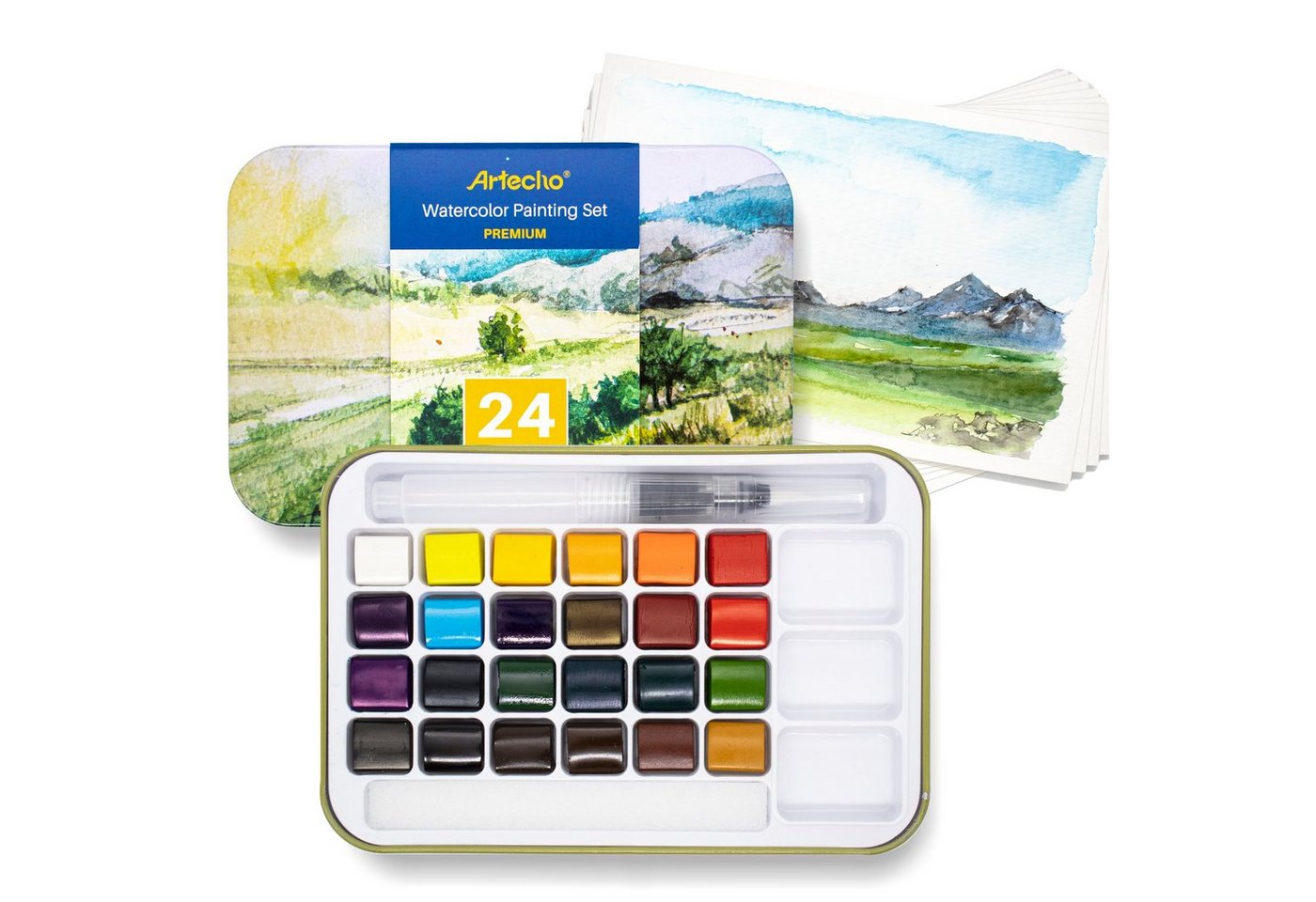 Artecho Aquarellfarbe Set – 24 / 50 / 100 / 128 Wasserfarben mit Aquarellpapieren & Pinseln, - egal ob unterwegs, Zuhause, in der Schule - für Anfänger und Profis Artecho Aquarellfarbe Set – 24 / 50 / 100 / 128 Wasserfarben mit Aquarellpapieren & Pinseln, - egal ob unterwegs, Zuhause, in der Schule - für Anfänger und Profis von Artecho