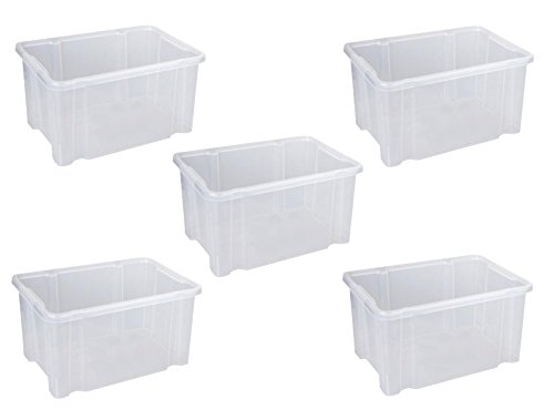 ARTECSIS 5x Aufbewahrungsboxen aus Plastik 27L 44,5 x 35 x 24 cm, Drehstapelbox, Eurobox, stapelbar (5, ohne Deckel) von ARTECSIS