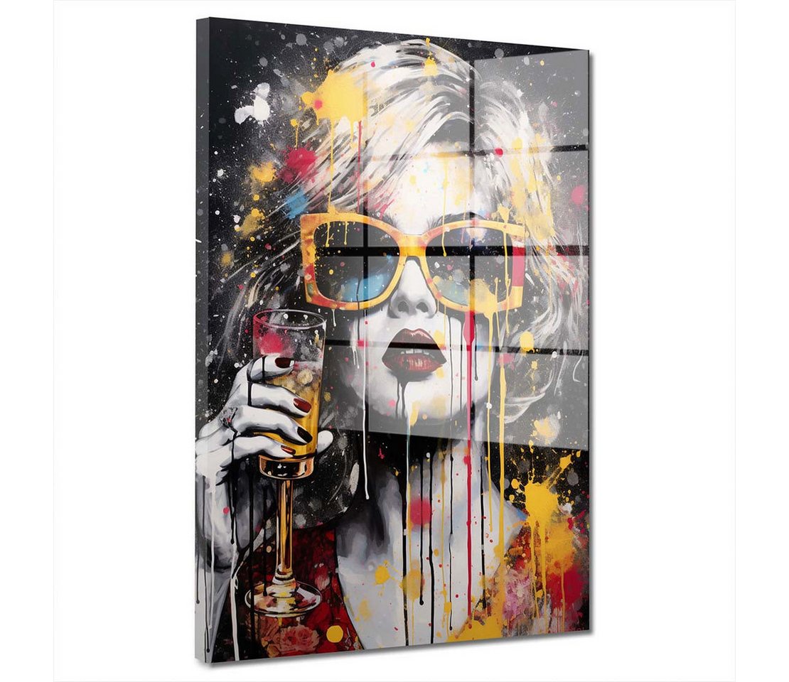 Artedinoi Acrylglasbild Street Art Frau mit Sektglas Acrylglas Wandbild Bild Wanddeko Wohnzimm von Artedinoi