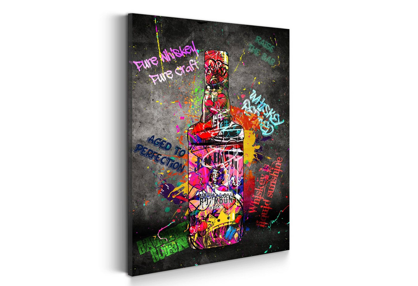 Artedinoi Leinwandbild Bourbon Whiskyflasche Graffiti Kunst Pop Art Stil Wandbild Leinwandbil von Artedinoi