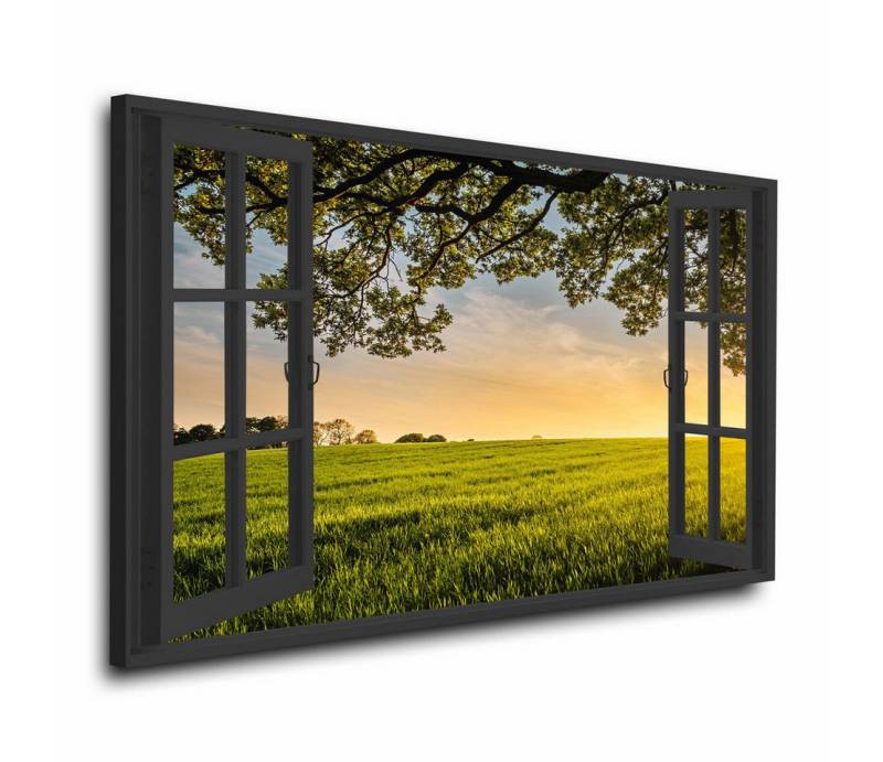 Artedinoi Leinwandbild Fenster Landscape Fensterausblick auf Wiese Wandbild Leinwandbild Deko von Artedinoi