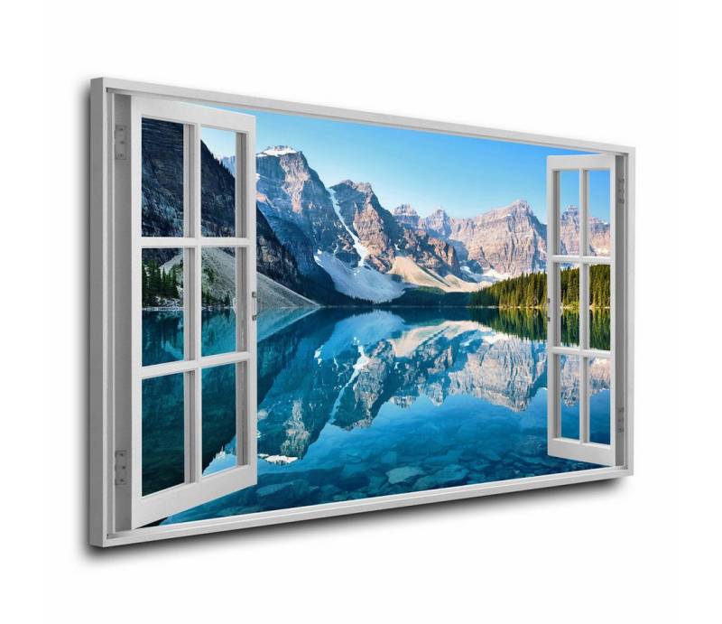 Artedinoi Leinwandbild Fenster Mountain View Blue Wandbild Leinwandbild Dekoration Kunst XL von Artedinoi