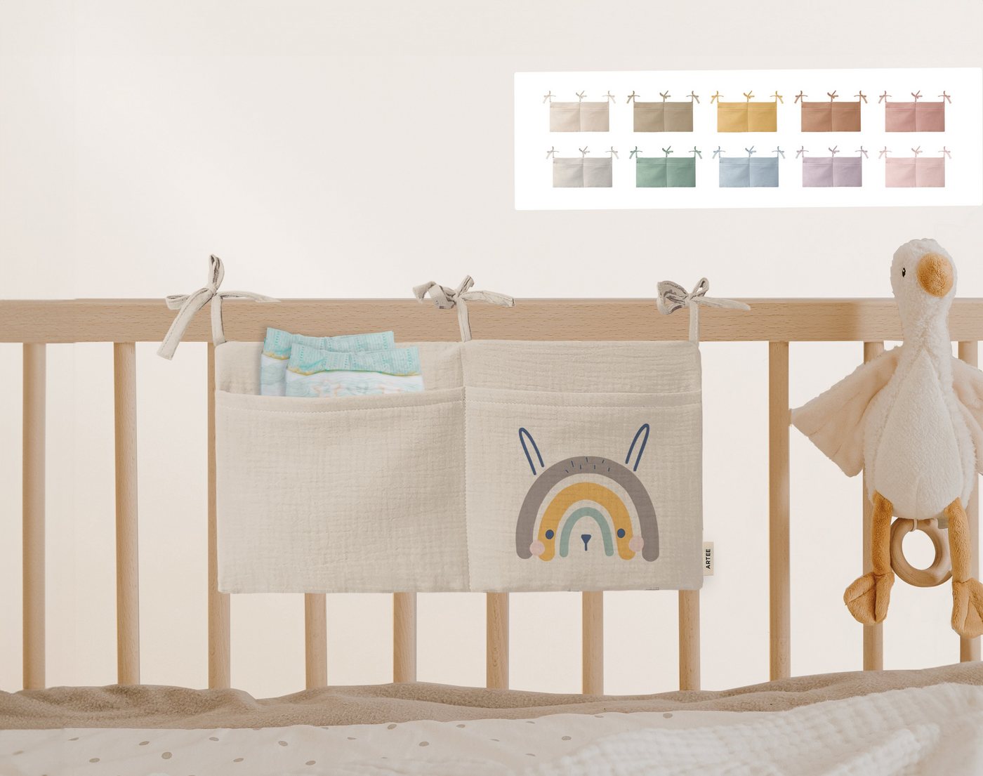 Artee Bettnestchen Babybett Organizer Taschen Aufbewahrung aus Musselin von Artee