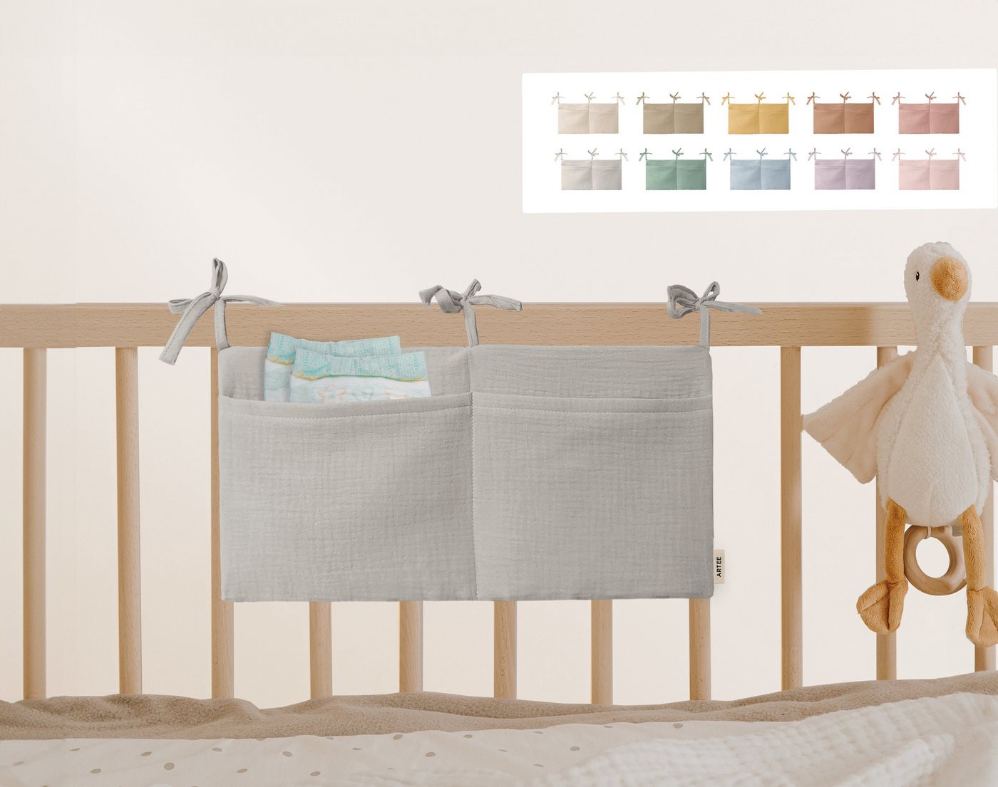 Artee Bettnestchen Babybett Organizer Taschen Aufbewahrung aus Musselin von Artee