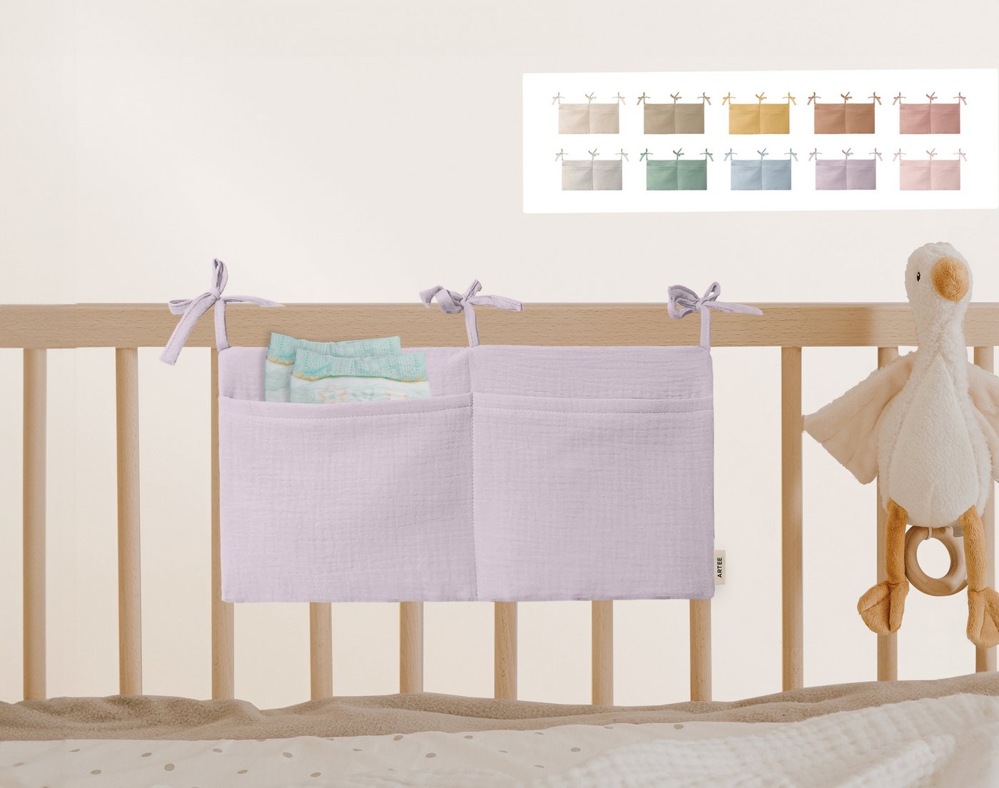 Artee Bettnestchen Babybett Organizer Taschen Aufbewahrung aus Musselin von Artee