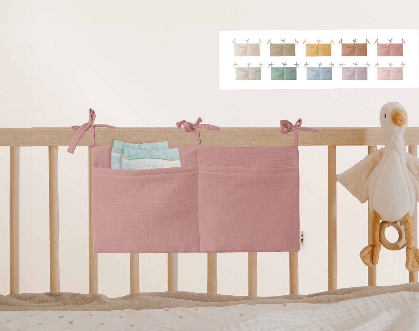 Artee Bettnestchen Babybett Organizer Taschen Aufbewahrung aus Musselin von Artee