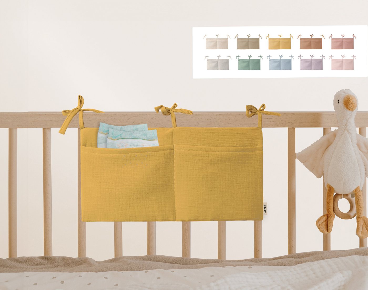 Artee Bettnestchen Babybett Organizer Taschen Aufbewahrung aus Musselin von Artee