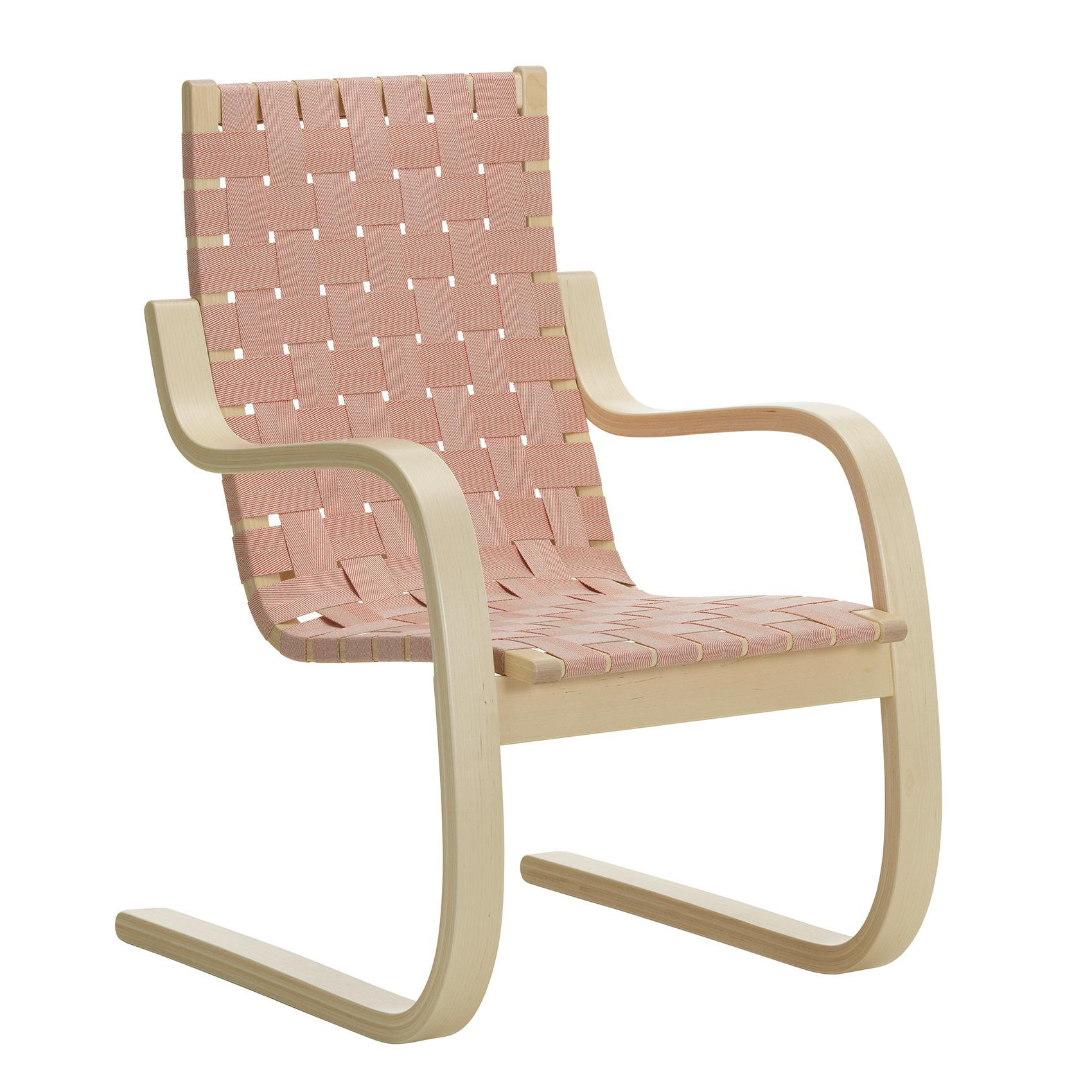 Artek - 406 Sessel - rot/Sitzfläche 100% Leinengewebe/Gestell Birke massiv klar lackiert/BxHxT 60x87x72cm von Artek