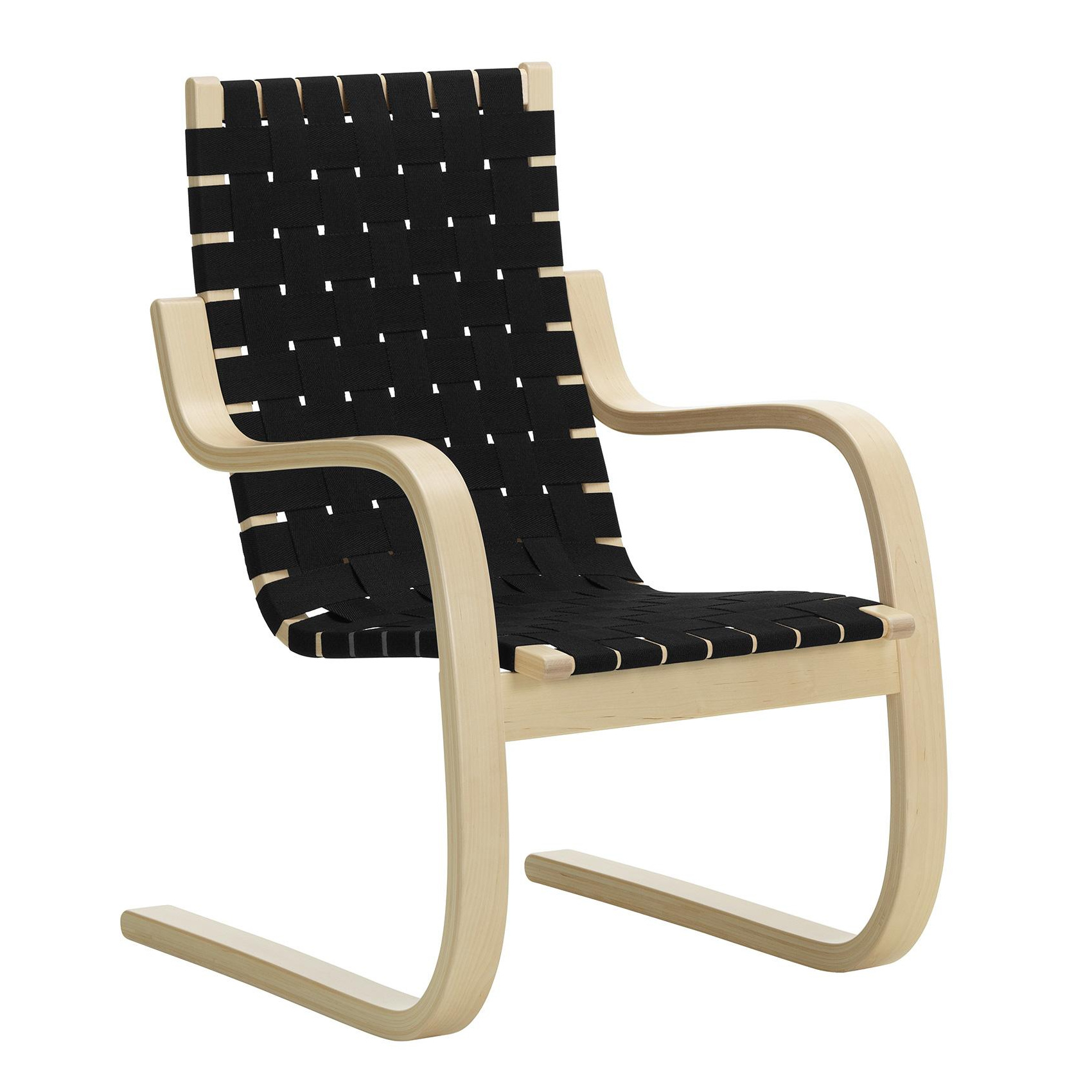 Artek - 406 Sessel - schwarz/Sitzfläche 100% Leinengewebe/Gestell Birke massiv klar lackiert/BxHxT 60x87x72cm von Artek