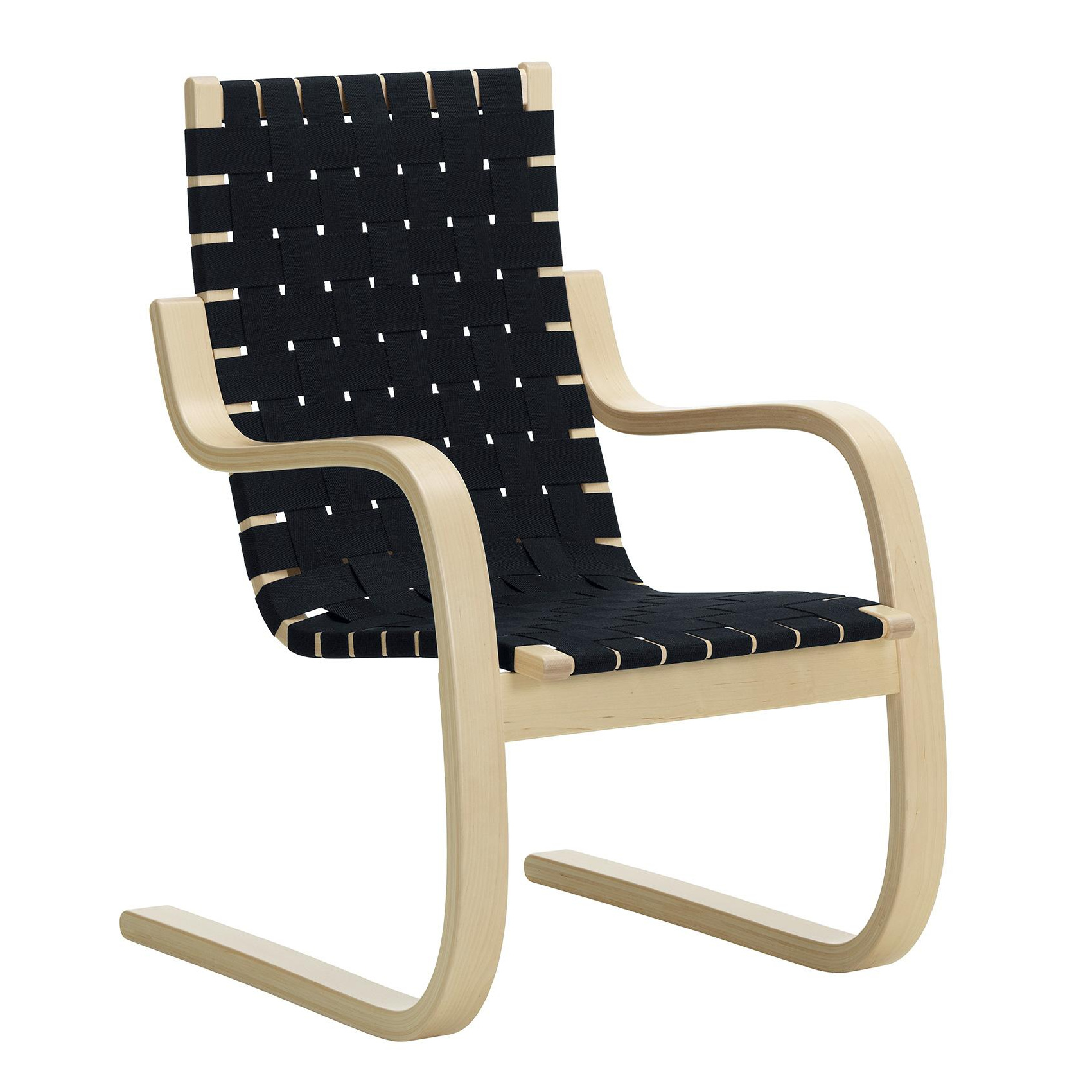 Artek - 406 Sessel - schwarz/blau/Sitzfläche 100% Leinengewebe/Gestell Birke massiv klar lackiert/BxHxT 60x87x72cm von Artek