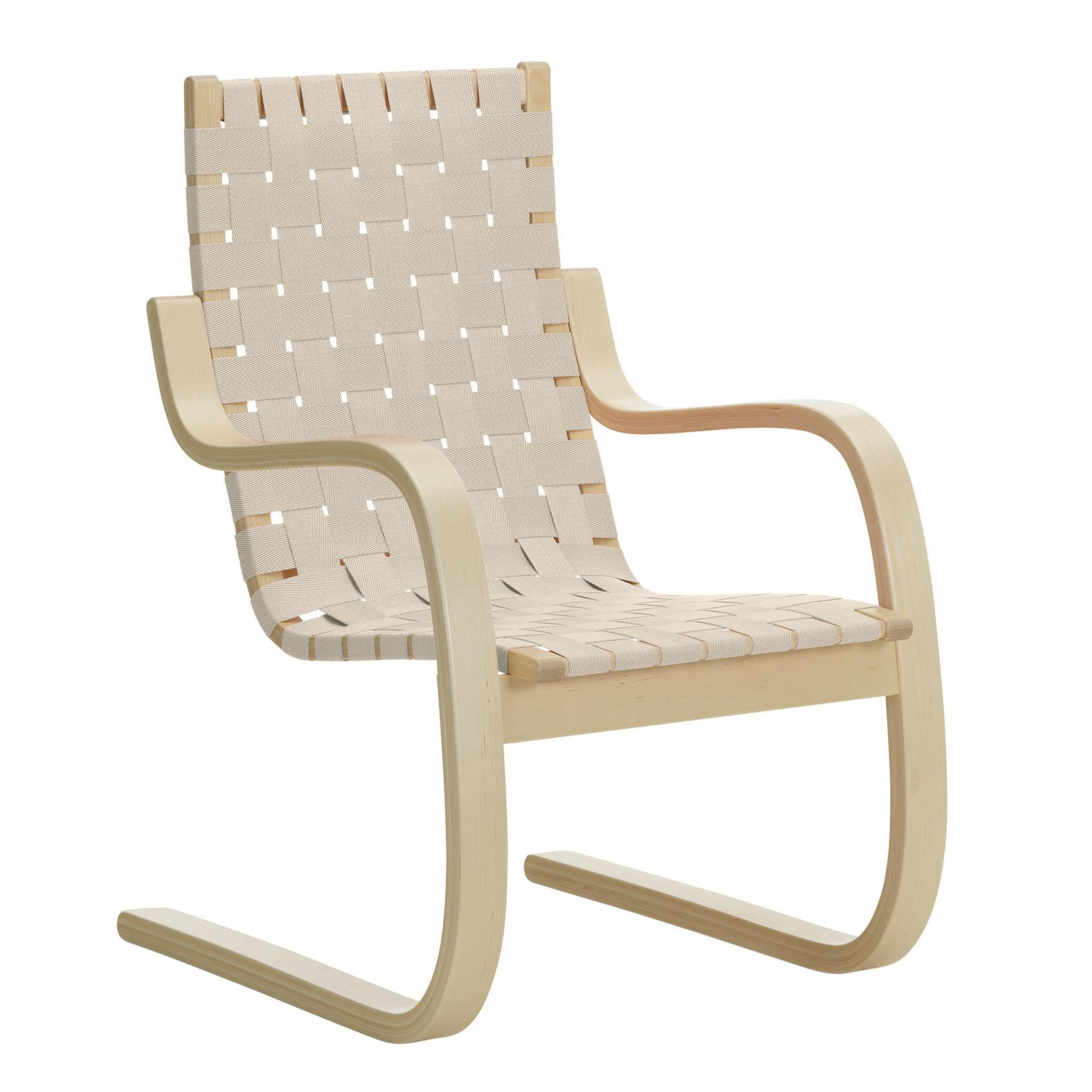 Artek - 406 Sessel - weiß/Sitzfläche 100% Leinengewebe/Gestell Birke massiv klar lackiert/BxHxT 60x87x72cm von Artek