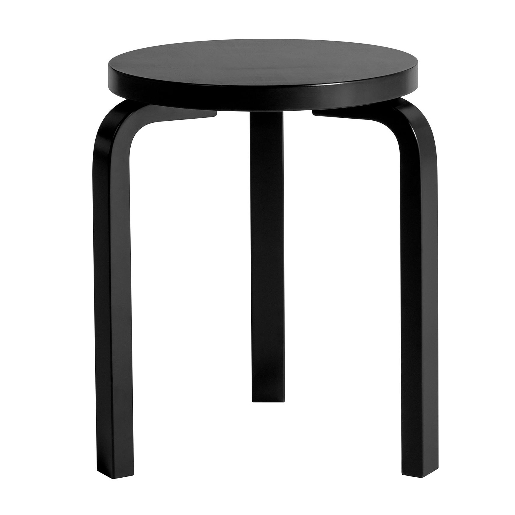 Artek - 60 Hocker Gestell lackiert - schwarz/Sitzfläche Birkenfunier lackiert/Gestell Birke massiv lackiert/H 44cm / Ø 38cm von Artek