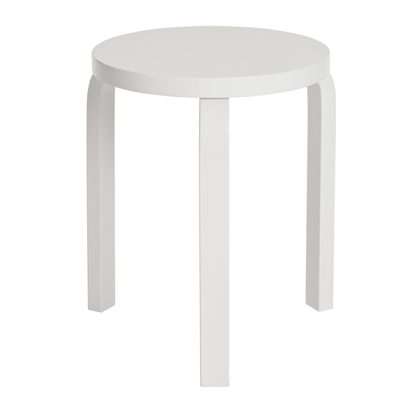 Artek - 60 Hocker Gestell lackiert - weiß /Sitzfläche Birkenfunier lackiert/Gestell Birke massiv lackiert/H 44cm / Ø 38cm von Artek