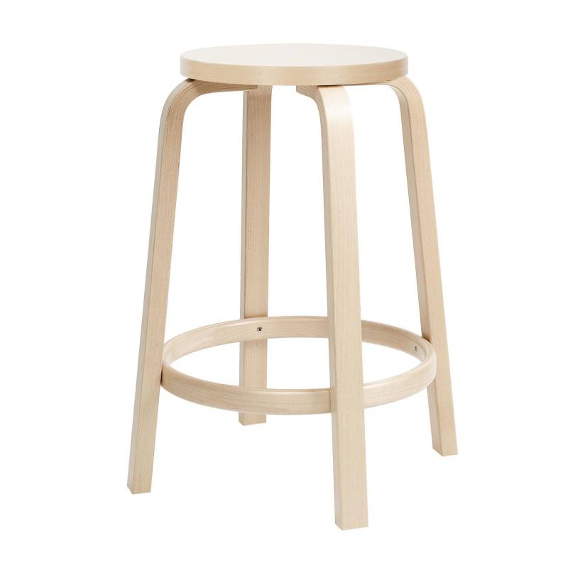 Artek - 64 Barhocker Gestell klar lackiert 65cm - weiß, natur/Sitzfläche HPL/Gestell Birke massiv klar lackiert/H 65cm / Ø 52cm von Artek