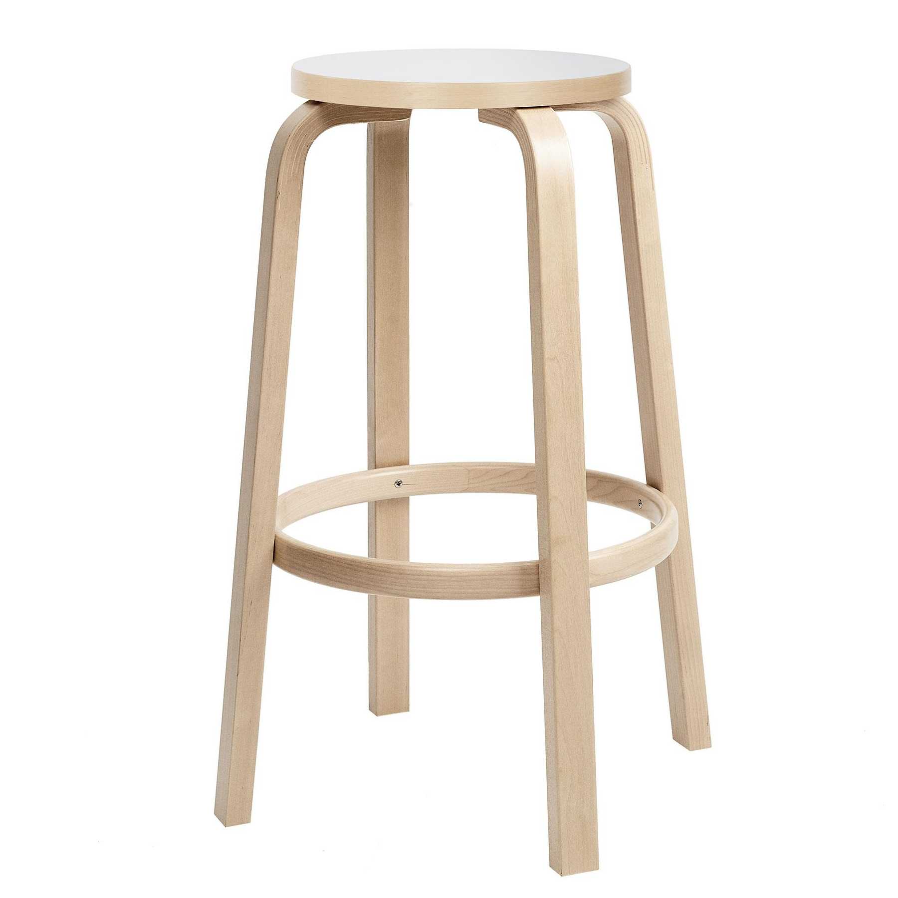 Artek - 64 Barhocker Gestell klar lackiert 75cm - weiß, natur/Sitzfläche HPL/Gestell Birke massiv klar lackiert/H 75cm / Ø 54,5cm von Artek