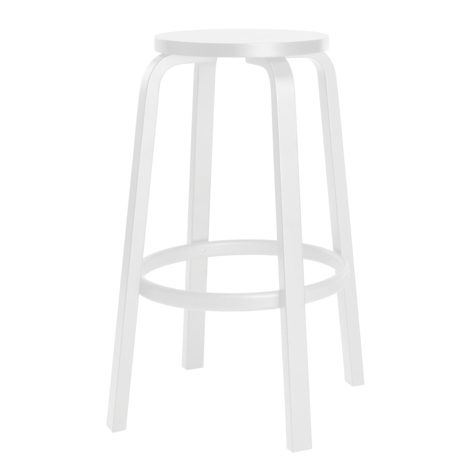 Artek - 64 Barhocker Gestell lackiert 75cm - weiß/Sitzfläche Birkenfunier lackiert/Gestell Birke massiv lackiert/H 75cm / Ø 54,5cm von Artek