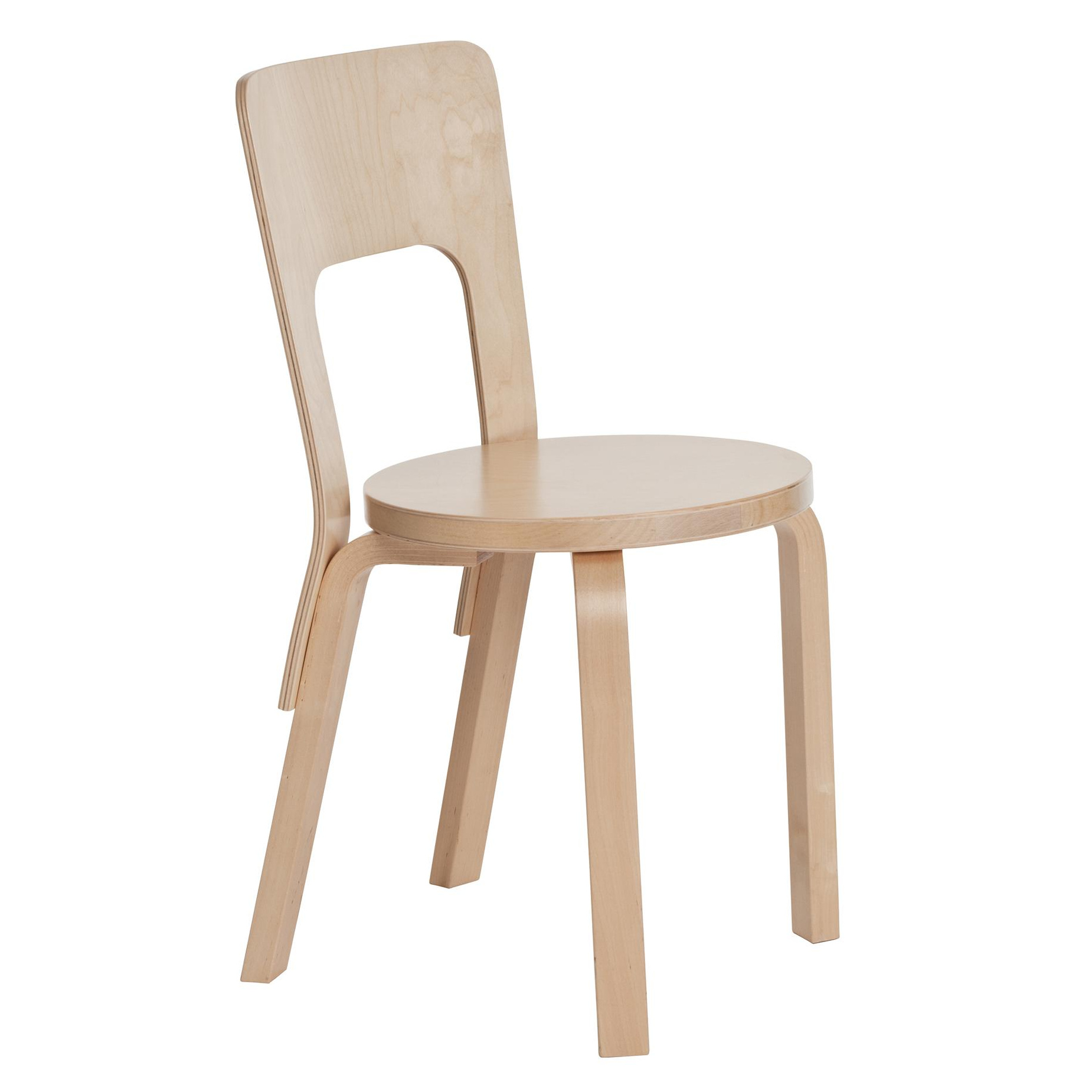 Artek - 66 Stuhl Gestell klar lackiert - natur/Sitzfläche Birkenfunier/Gestell Birke massiv klar lackiert/BxHxT 39x80x42cm von Artek