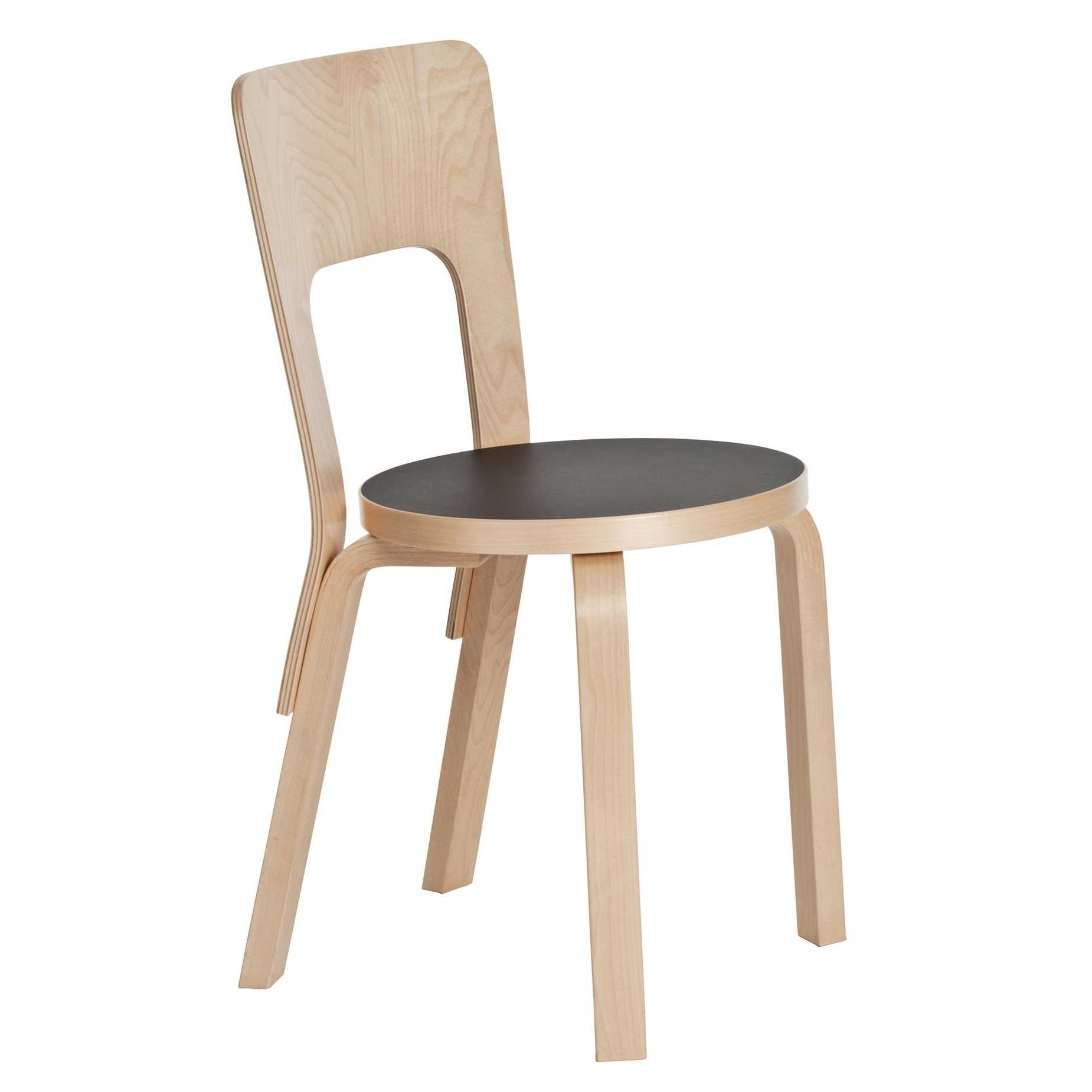 Artek - 66 Stuhl Gestell klar lackiert - schwarz, natur/Sitzfläche Linoleum/Gestell Birke massiv klar lackiert/BxHxT 39x80x42cm von Artek