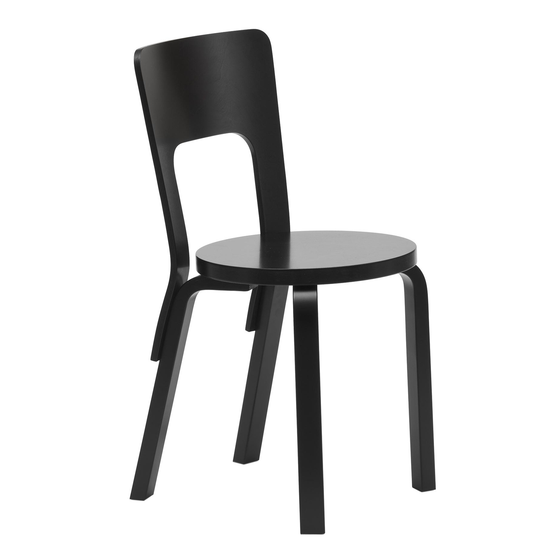 Artek - 66 Stuhl Gestell lackiert - schwarz/Sitzfläche Birkenfunier lackiert/Gestell Birke massiv lackiert/BxHxT 39x80x42cm von Artek