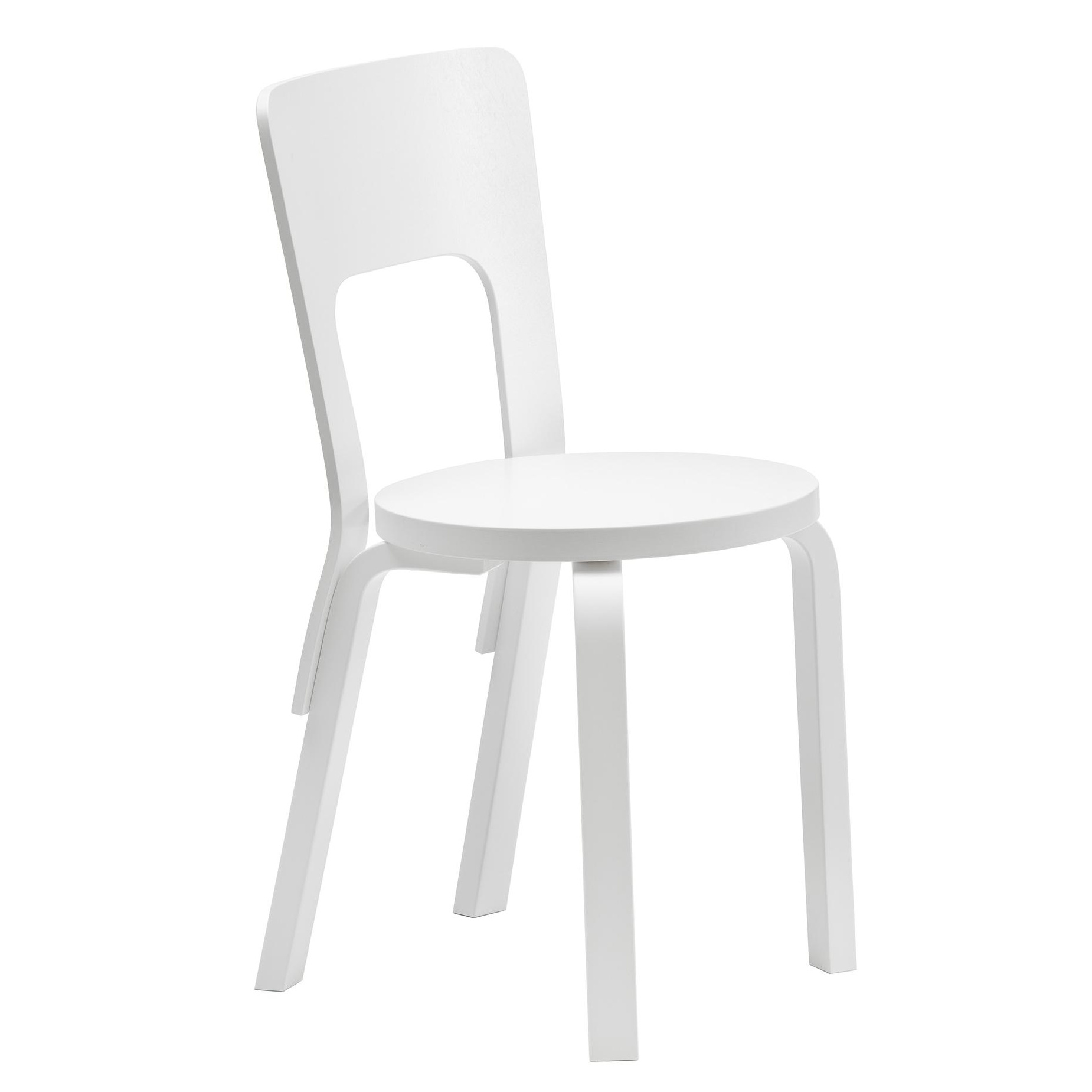 Artek - 66 Stuhl Gestell lackiert - weiß/Sitzfläche Birkenfunier lackiert/Gestell Birke massiv lackiert/BxHxT 39x80x42cm von Artek