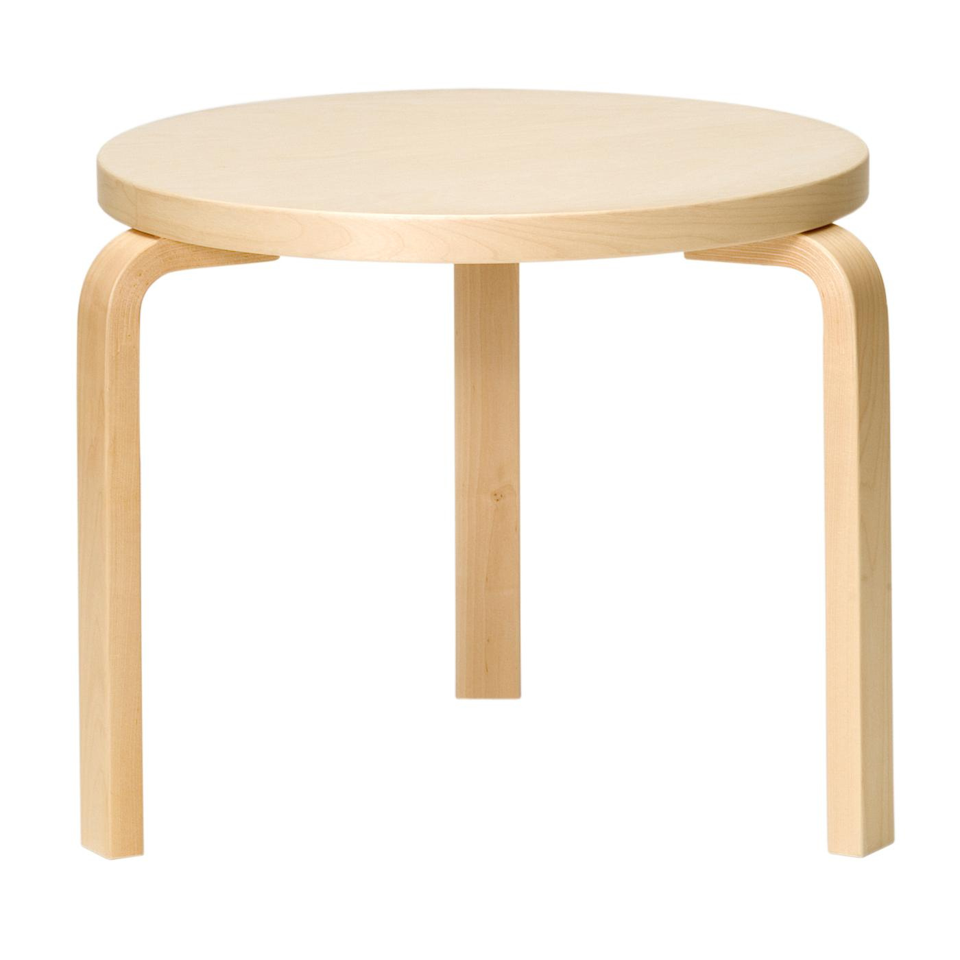 Artek - 90D Beistelltisch Gestell klar lackiert - natur/Tischplatte Birkenfurnier/Gestell Birke massiv klar lackiert/H 44cm / Ø 48cm von Artek