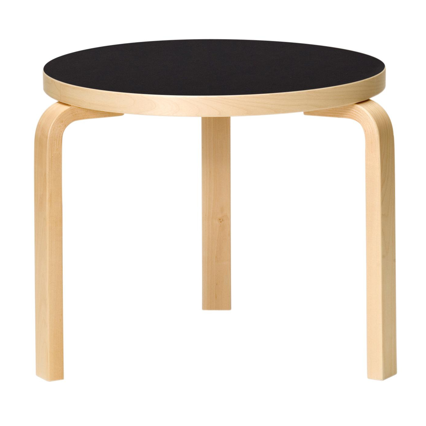 Artek - 90D Beistelltisch Gestell klar lackiert - schwarz/Tischplatte Linoleum/Gestell Birke massiv klar lackiert/H 44cm / Ø 48cm von Artek