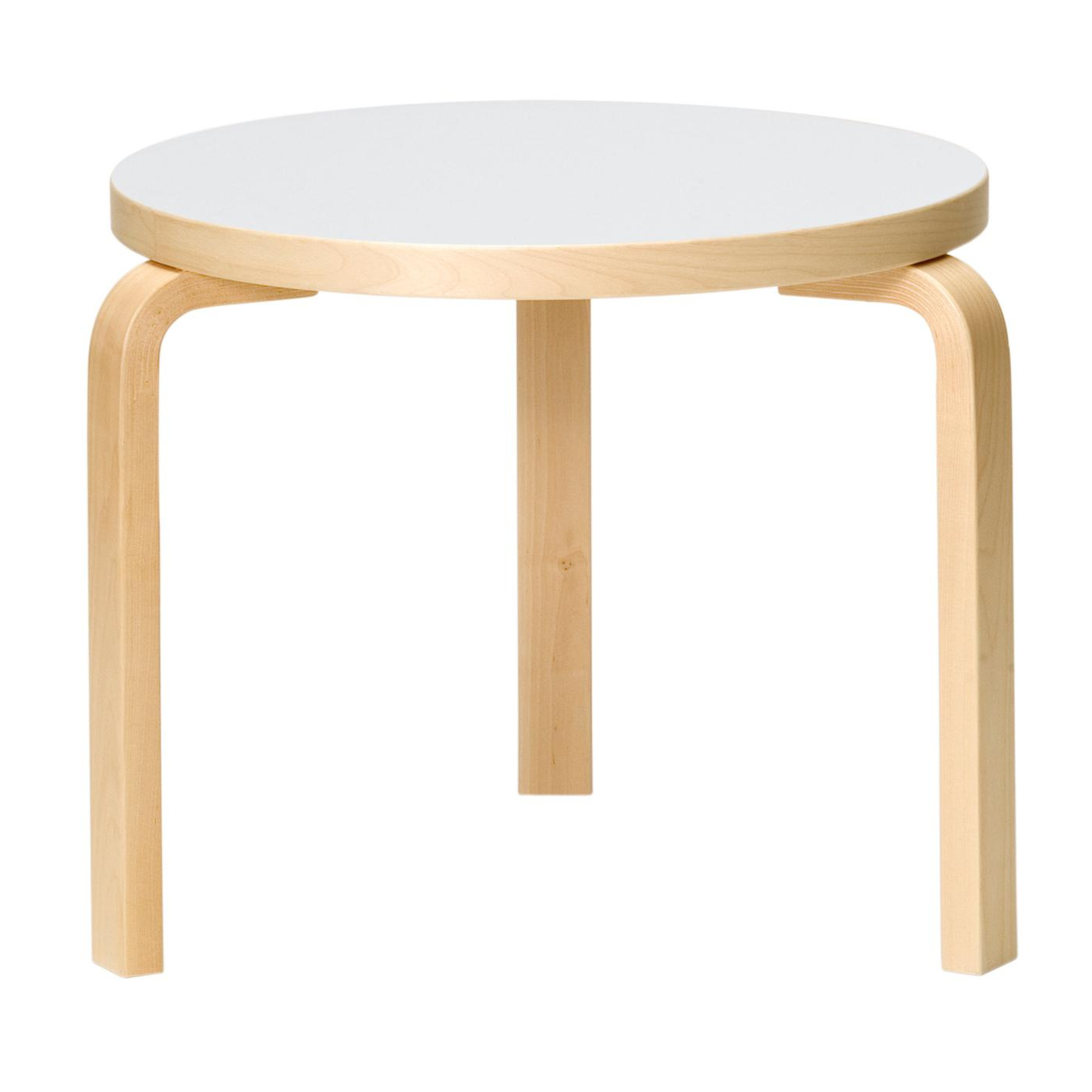 Artek - 90D Beistelltisch Gestell klar lackiert - weiß/Tischplatte HPL/Gestell Birke massiv klar lackiert/H 44cm / Ø 48cm von Artek