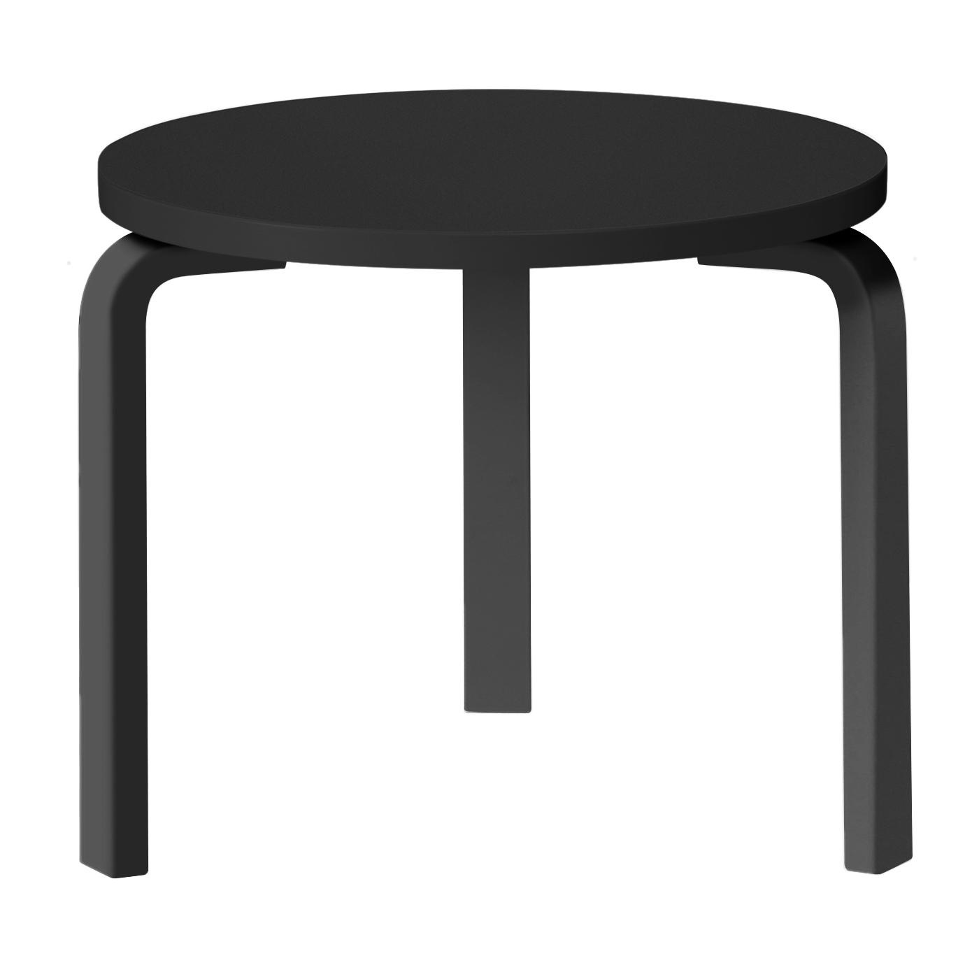 Artek - 90D Beistelltisch Gestell lackiert - schwarz/Tischplatte Linoleum/Gestell Birke massiv schwarz lackiert/H 44cm / Ø 48cm von Artek