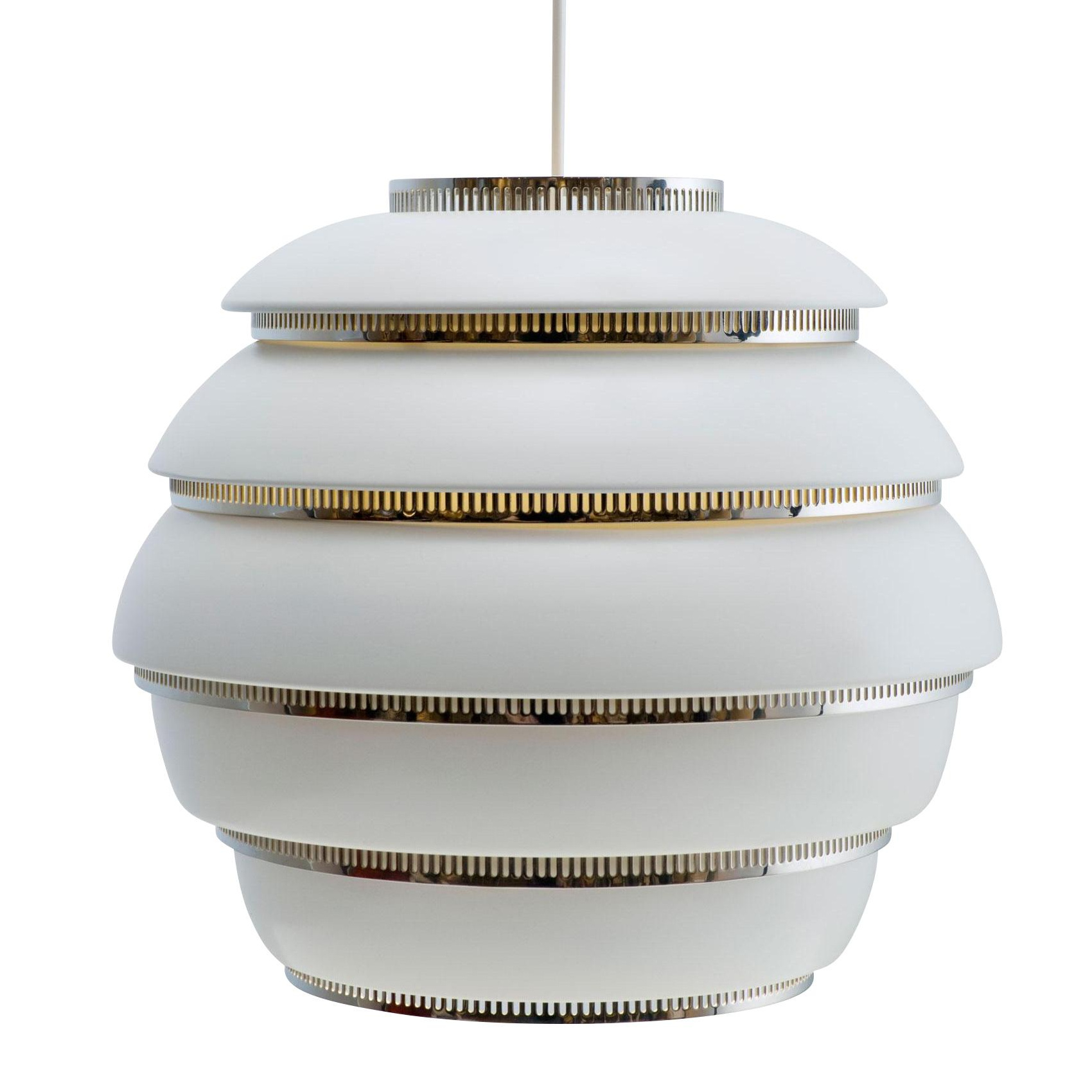 Artek - A331 Beehive Pendelleuchte - weiß/pulverbeschichtet/Ring verchromt/H 30cm / Ø 33cm von Artek