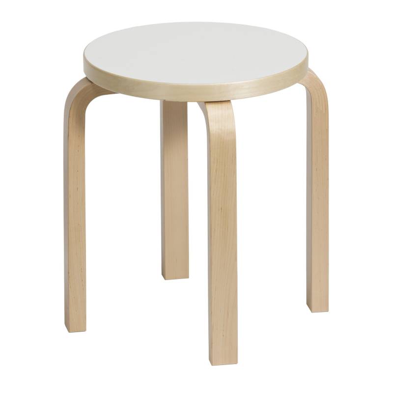 Artek - E60 Hocker Gestell klar lackiert - weiß, natur/Sitzfläche HPL/Gestell Birke massiv klar lackiert/H 44cm / Ø 38cm von Artek