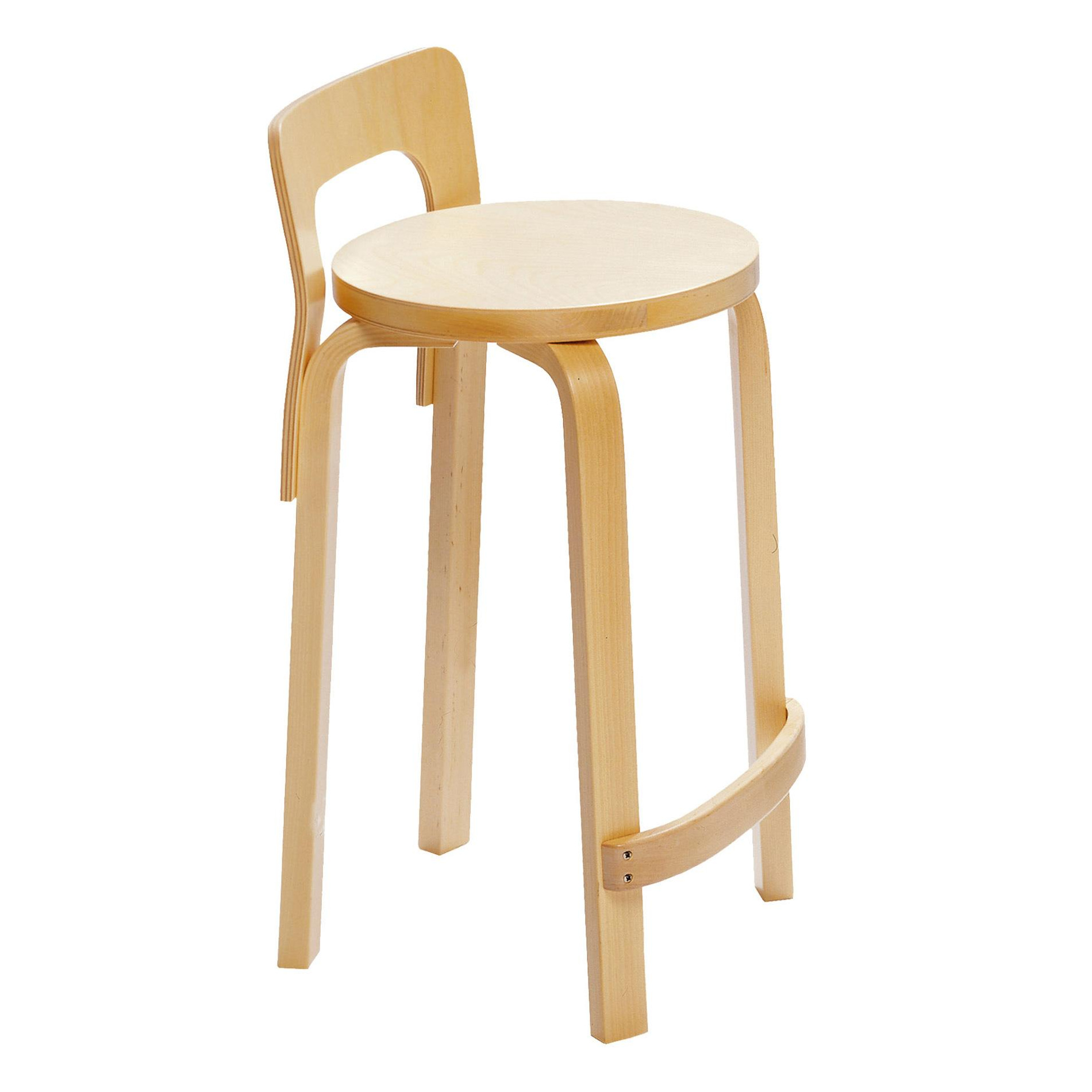 Artek - K65 Barstuhl Gestell klar lackiert - natur/Sitzfläche Birkenfunier/Gestell Birke massiv klar lackiert/BxHxT 38x70x40cm von Artek