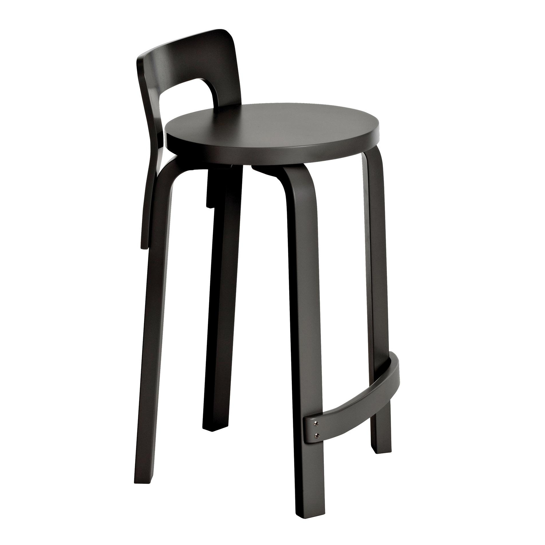 Artek - K65 Barstuhl Gestell lackiert - schwarz/Sitzfläche Birkenfunier lackiert/Gestell Birke massiv lackiert/BxHxT 38x70x40cm von Artek