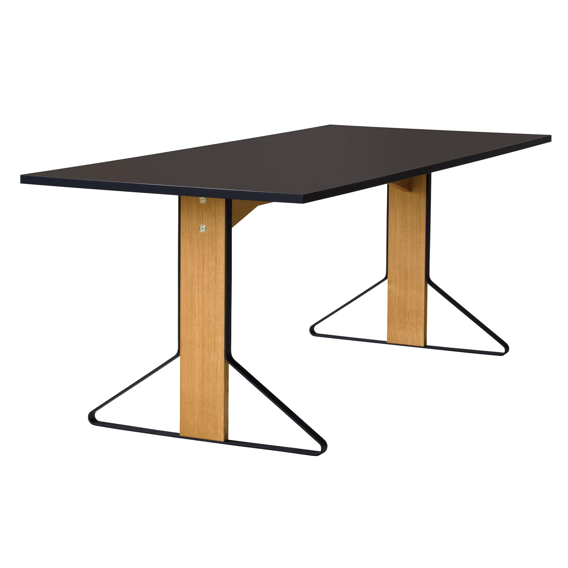 Artek - Kaari REB012 Tisch Eiche klar lackiert 160x80cm - schwarz, natur/Tischplatte Linoleum/Beine Eiche klar lackiert/Gestell Stahl pulverbeschichet von Artek