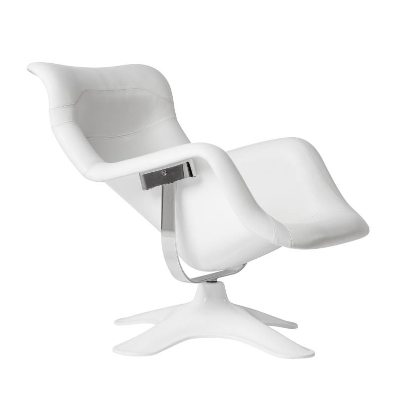 Artek - Karuselli Lounge Drehsessel - weiß/Leder Sörensen Prestige/Schale und Gestell aus Fiberglas/mit Filzgleitern von Artek