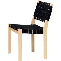 Artek - Stuhl 611, Birke klar lackiert / Leinengurte schwarz von Artek