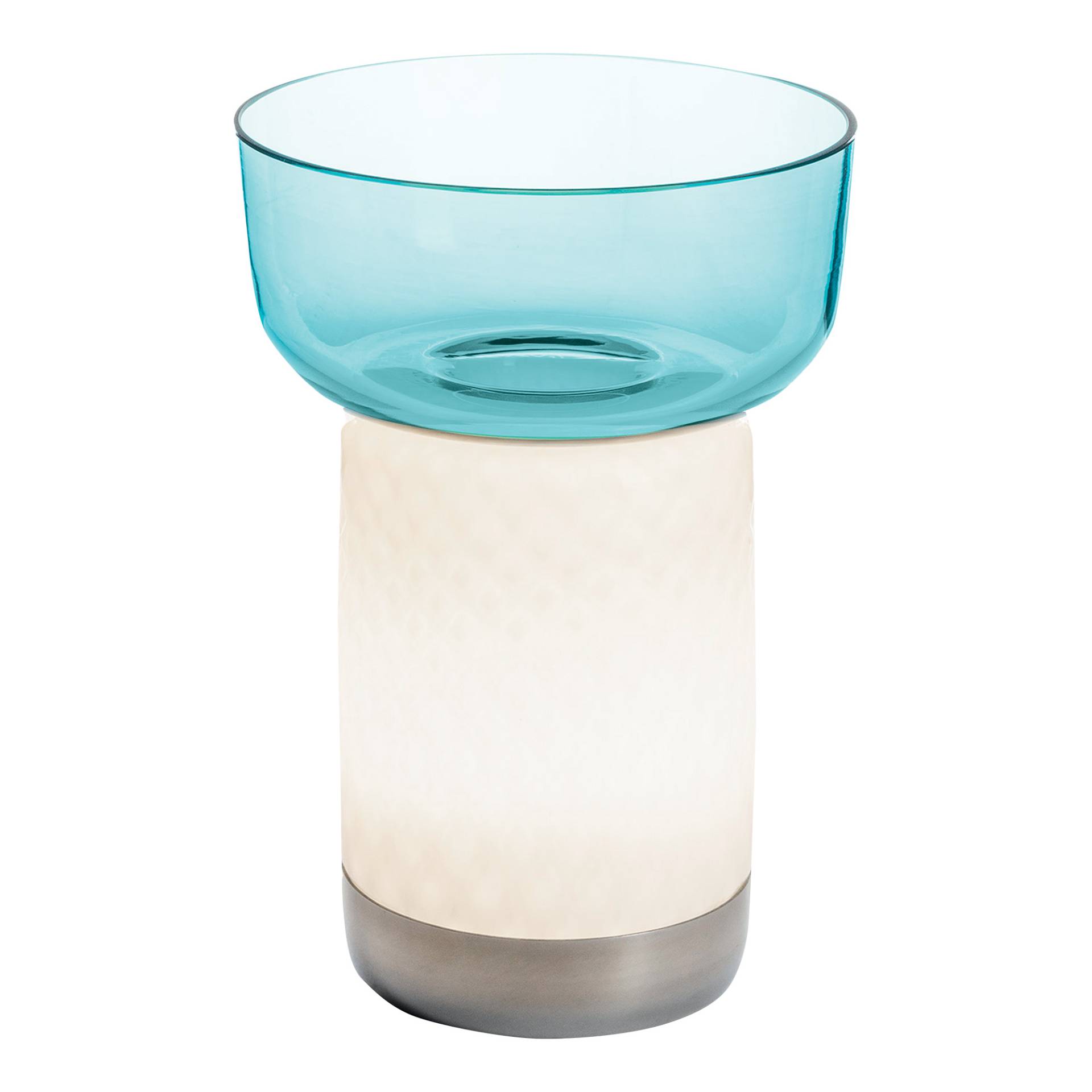 Artemide - Bontà LED Akku Tischleuchte mit Glasschüssel - türkis/H x Ø 26.4x18cm/2,4W/242lm/2700K/CRI=80 von Artemide