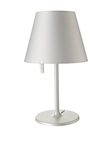 Artemide- Melampo Notte Silber. Hochwertige Nachttischlampe aus lackiertem Aluminium mit Schirm aus Seidensatin. Made in Italy, Silver, Ø 23 H 40 cm von Artemide