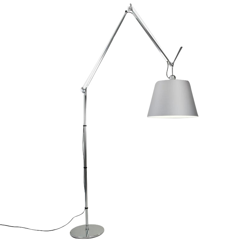 Artemide - Tolomeo Mega Terra LED Stehleuchte mit Dimmer - aluminium/Satinschirm grau Ø36cm/LxBxH 107x36x238cm/3000K/1912lm/CRI=90 von Artemide