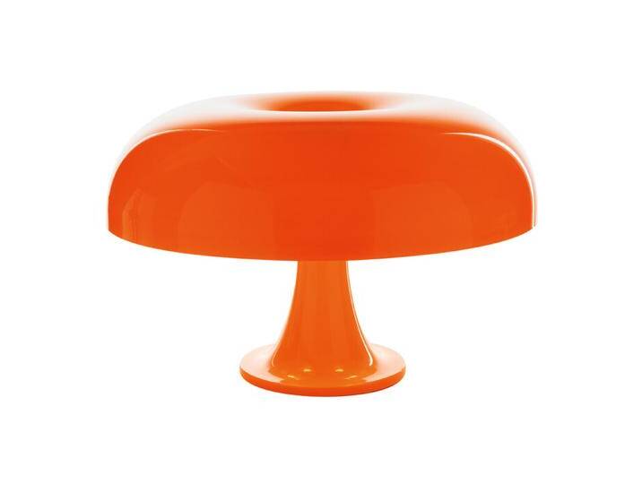 Lampe Nesso Artemide orange, Designer Giancarlo Mattioli, Gruppo Architetti Urbanisti Città Nuova, 34 cm. Schirm 15 cm von Artemide