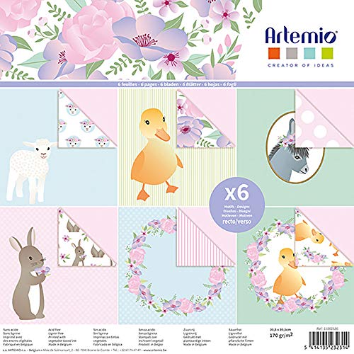 Artemio 11002536 Set 6 feuillets Happy Spring, Multi, 30x30 von Artemio