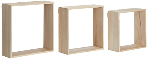 Artemio Set mit 3 quadratischen Regalen, zum Dekorieren, Holz, Beige, 30 x 10 x 30 cm 14001967 von Artemio