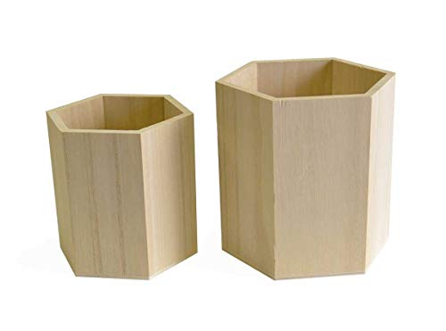 Artemio Sechseckige Vasen aus Holz, 2er-Set Artemio Sechseckige Vasen aus Holz, 2er-Set von Artemio