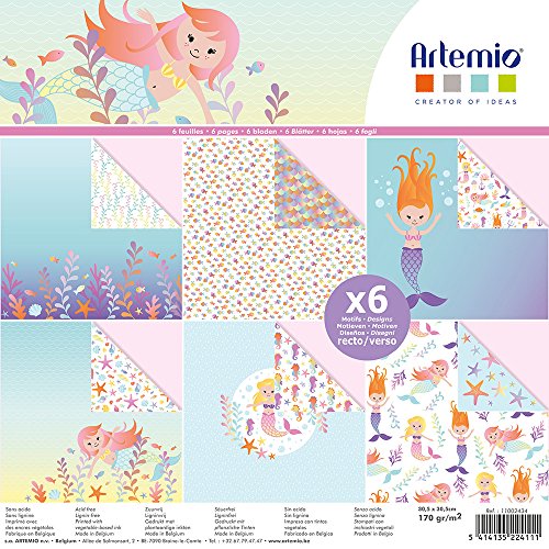 Artemio Set 6 Blatt Meerjungfrau 30 cm x 30 cm, Mehrfarbig, 30 x 30 cm von Artemio