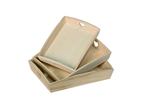 Artemio VIPBC Set mit 3 Tabletts, rechteckig, mit Herzen, Holz, Beige, 35 x 6,5 x 27 cm von Artemio
