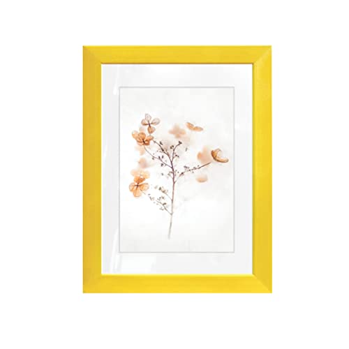 Artepoint Holz Bilderrahmen Kiefernholz mit weißem Passepartout Querformat und Hochformat zum Aufhängen Rahmen Farbe: Gelb - Format 40x50 von Artepoint