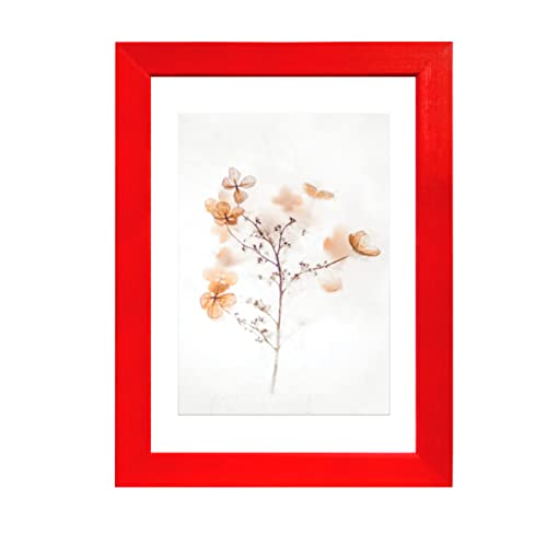 Artepoint Holz Bilderrahmen Kiefernholz mit weißem Passepartout Querformat und Hochformat zum Aufhängen Rahmen Farbe: Rot - Format 30x40 von Artepoint