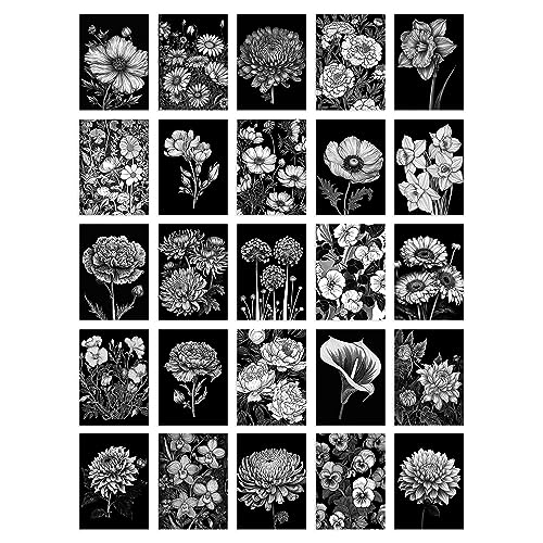 50 Pcs Flower Floral Aesthetic Black White Collage Kit Wall Art Prints A6 Set Pack 14.8 x 10.5 cm (5.8 x 4.1) Wall Home Student Boy Girl Teen Room Elegant von Artery8