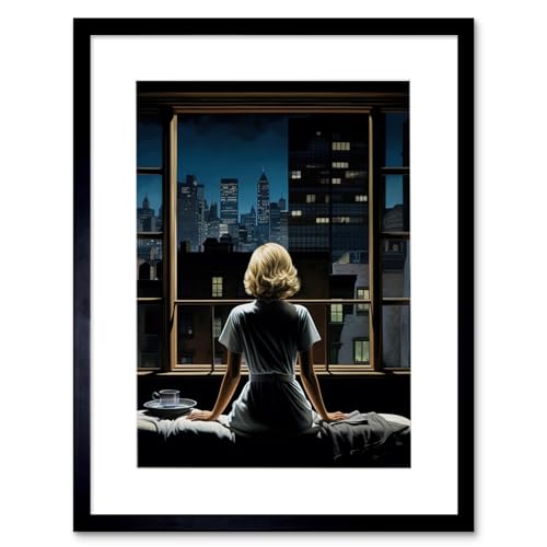 Artery8 Alfred Hitchcock Rear Window Inspired Hyperrealist Painting Watching Neighbours at Night Artwork Framed Wall Art Print 12X16 Inch von Artery8