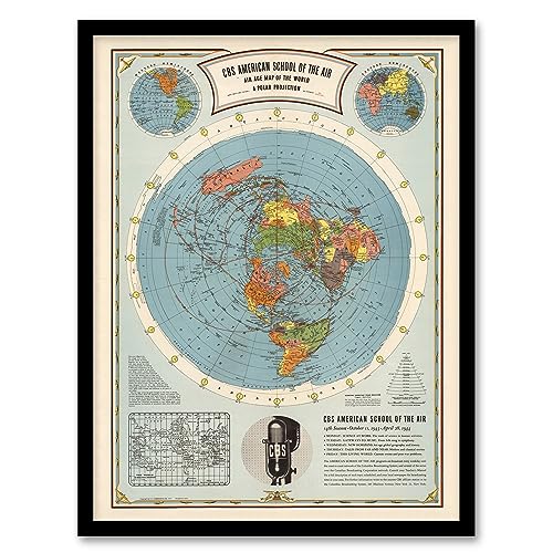 Artery8 American School of The Air Age World Map Polar Projection Radio Vintage Advert Artwork Framed Wall Art Print A4 von Artery8